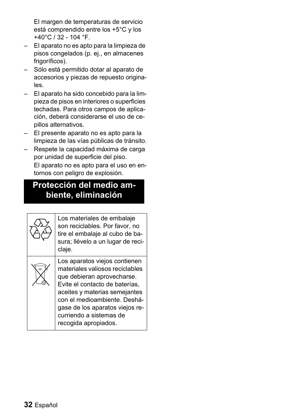 Protección del medio am- biente, eliminación | Windsor Saber Compact 16 User Manual | Page 32 / 44
