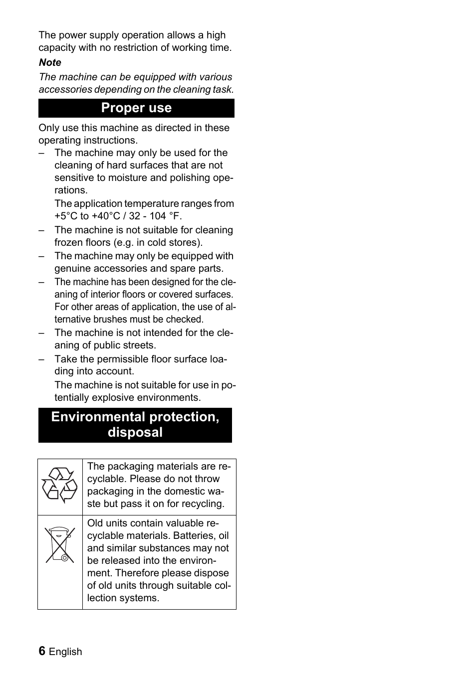 Proper use environmental protection, disposal | Windsor Saber Compact 16 User Manual | Page 6 / 44