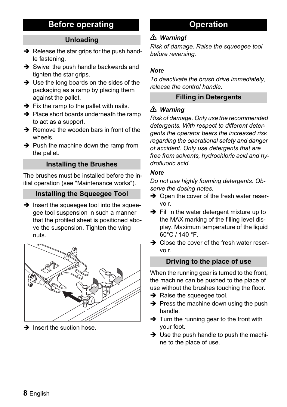 Before operating, Operation | Windsor Saber Compact 16 User Manual | Page 8 / 44