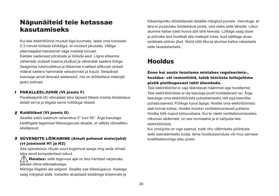 Näpunäiteid teie ketassae kasutamiseks, Hooldus | WORX Tools WU433 User Manual | Page 30 / 100