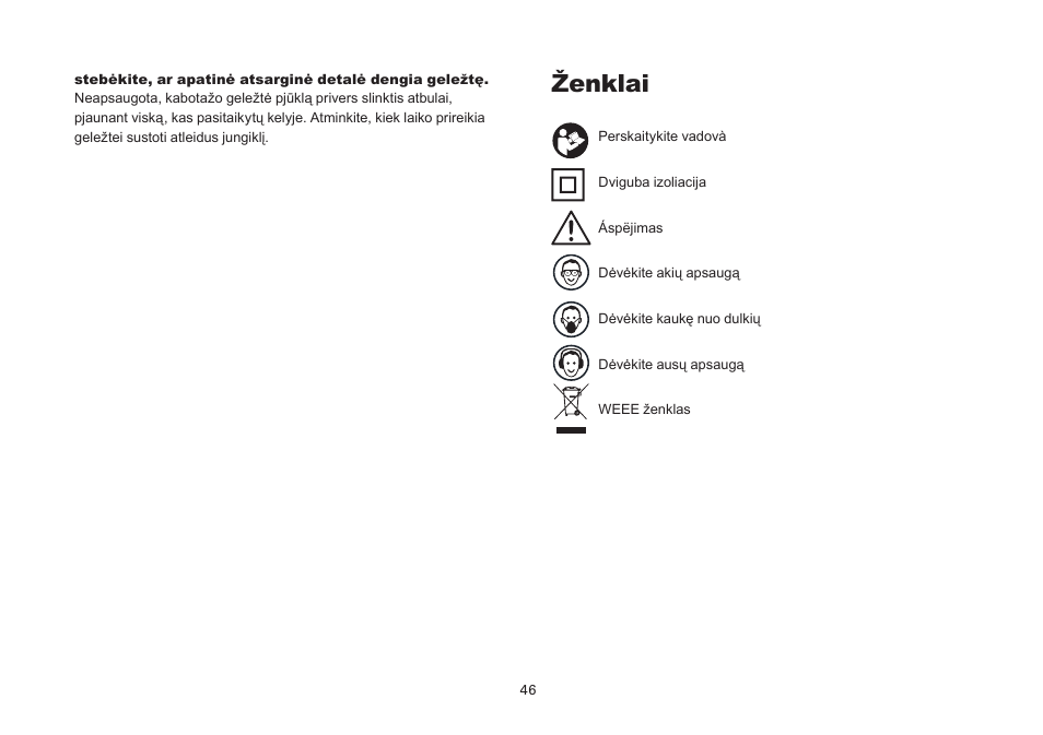 Ženklai | WORX Tools WU433 User Manual | Page 46 / 100