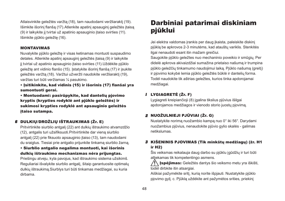 Darbiniai patarimai diskiniam pjūklui | WORX Tools WU433 User Manual | Page 48 / 100