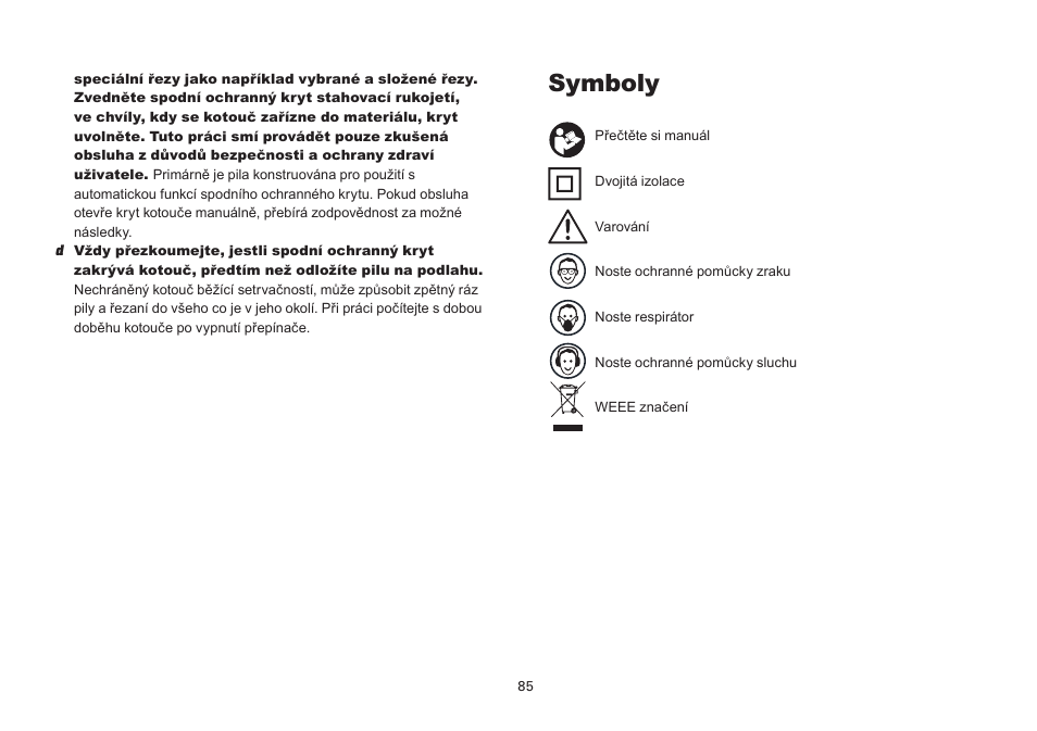 Symboly | WORX Tools WU433 User Manual | Page 85 / 100