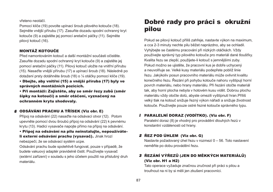 Dobré rady pro práci s okružní pilou | WORX Tools WU433 User Manual | Page 87 / 100