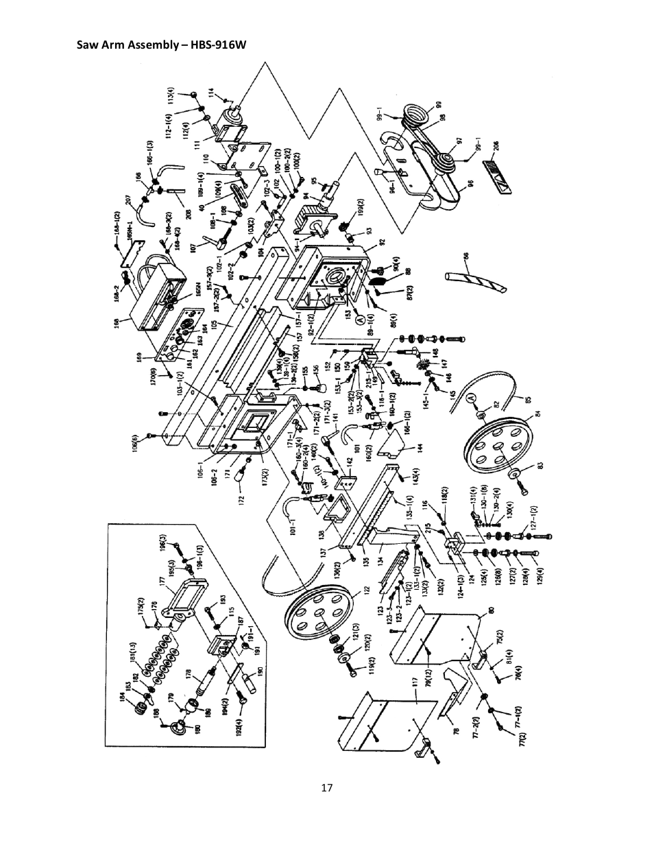 Saw arm assembly - hbs-916w | Walter Drake JET HBS-916W User Manual | Page 17 / 32