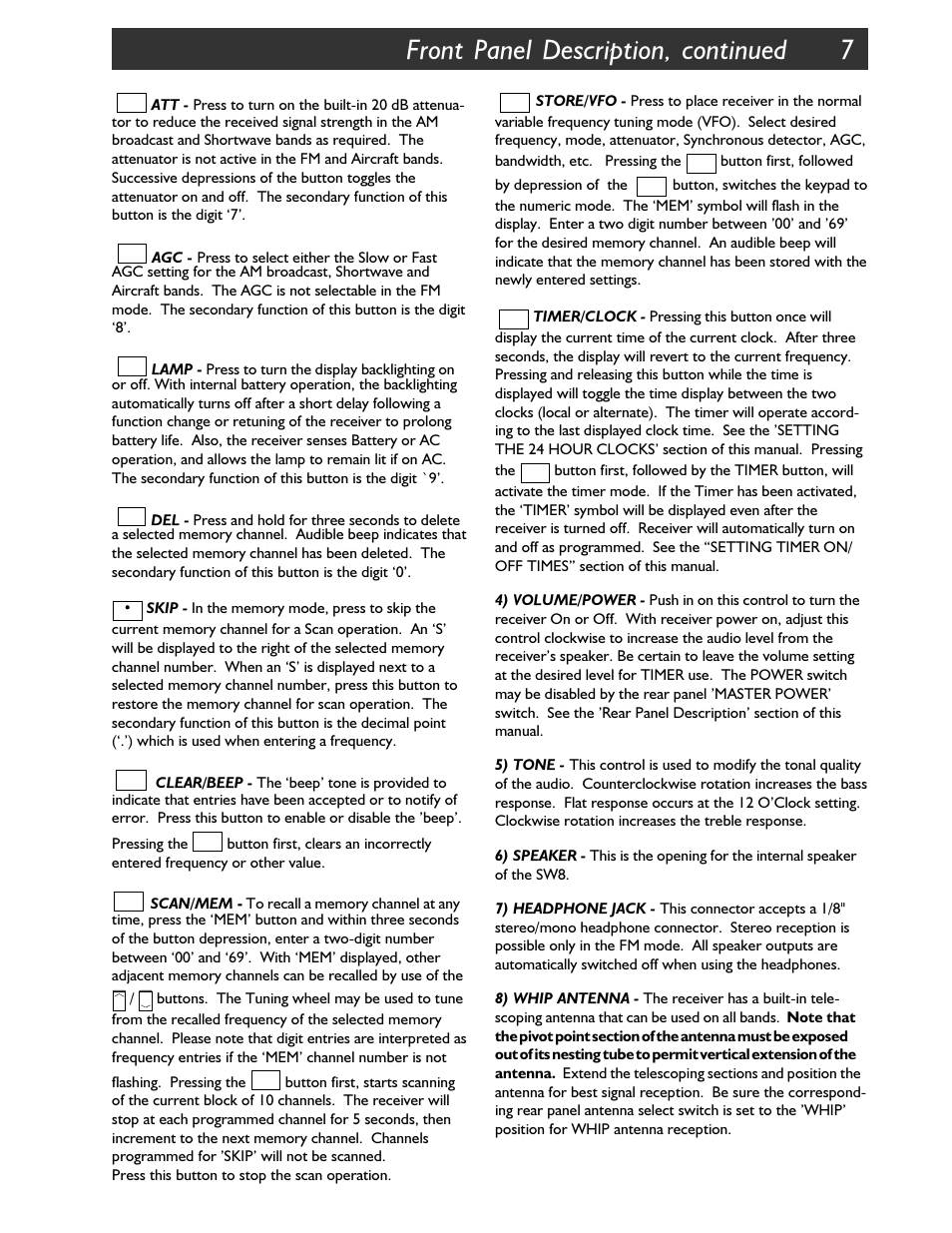 Front panel description, continued 7 | Walter Drake SW8 User Manual | Page 13 / 34