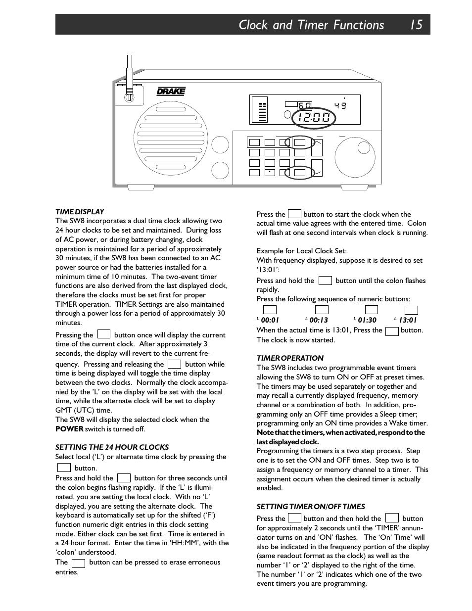 Clock and timer functions 15, Press the, Button and then hold the | Button. press and hold the, Button can be pressed to erase erroneous entries | Walter Drake SW8 User Manual | Page 21 / 34