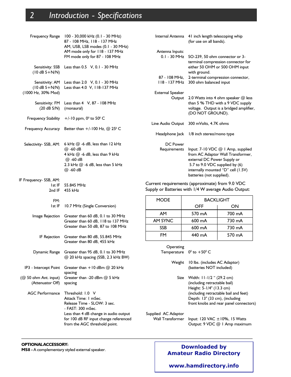 2 introduction - specifications | Walter Drake SW8 User Manual | Page 8 / 34