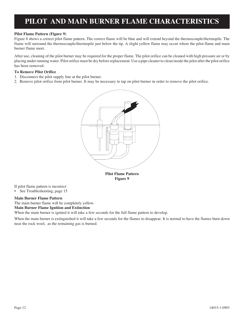 Pilot and main burner flame characteristics | White Mountain VSR-18-1 User Manual | Page 12 / 20