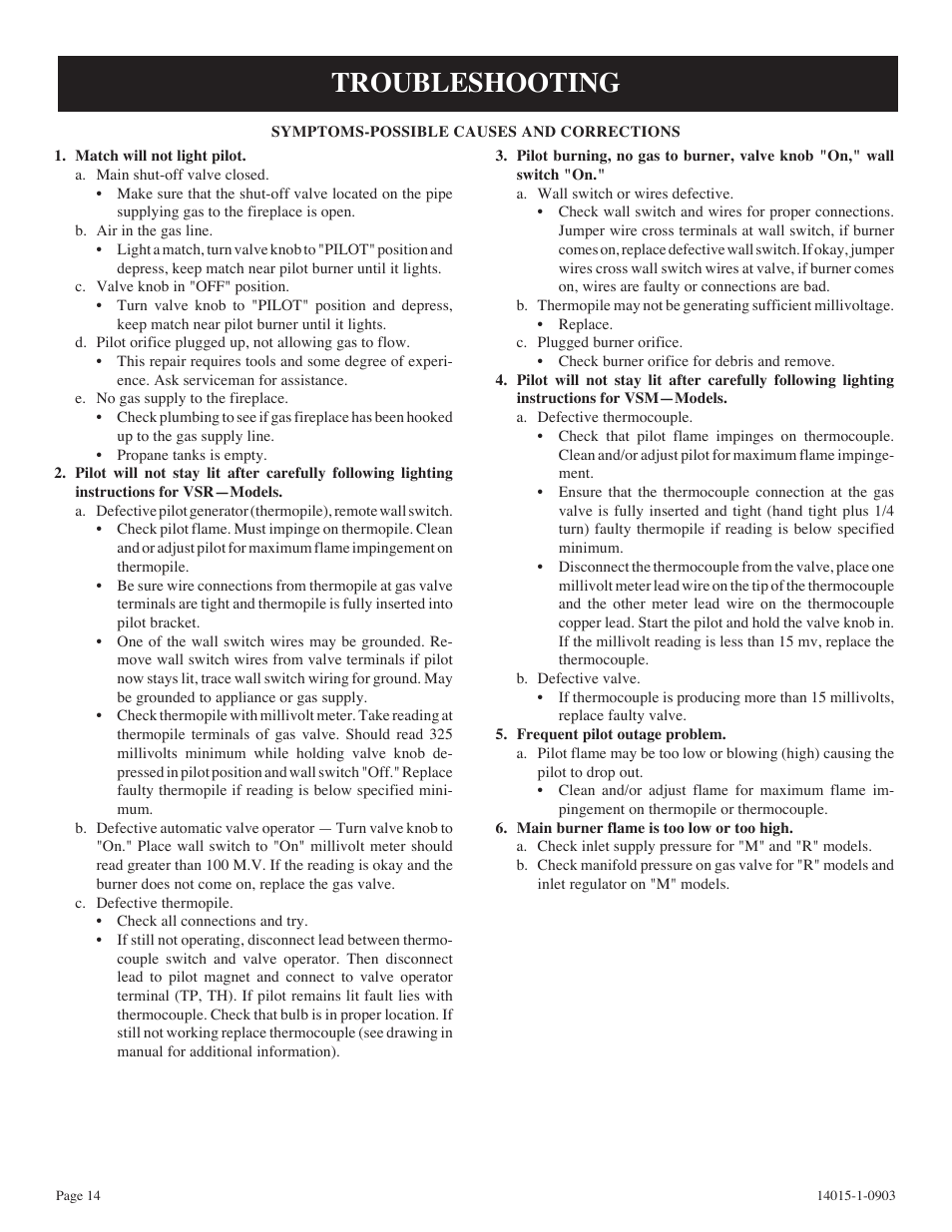 Troubleshooting | White Mountain VSR-18-1 User Manual | Page 14 / 20