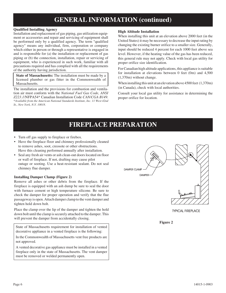 General information (continued), Fireplace preparation | White Mountain VSR-18-1 User Manual | Page 6 / 20