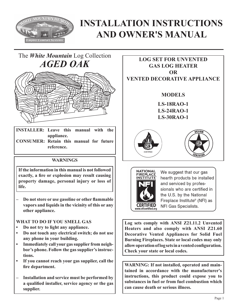 White Mountain LS-30RAO-1 User Manual | 12 pages