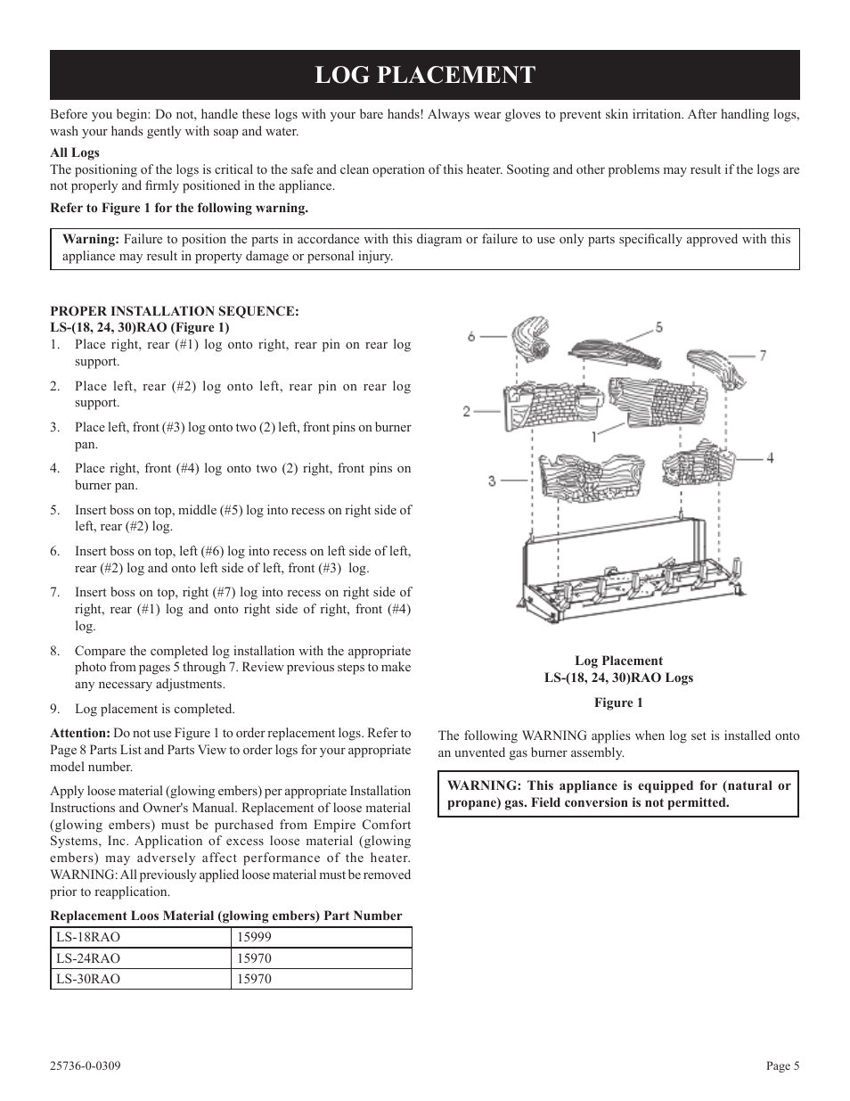 Log placement | White Mountain LS-30RAO-1 User Manual | Page 5 / 12