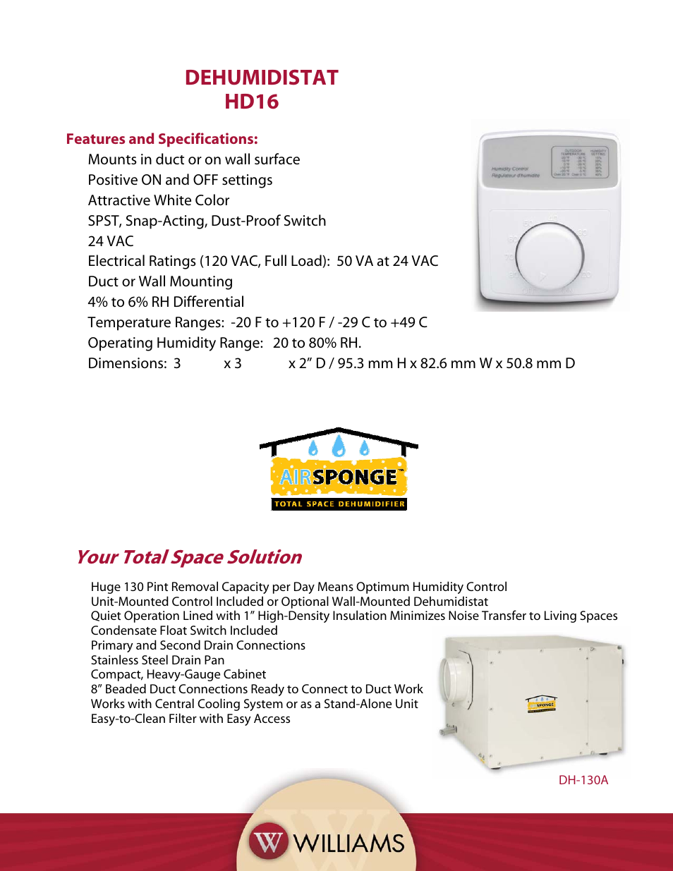 Williams Airsponge HD16 User Manual | 1 page