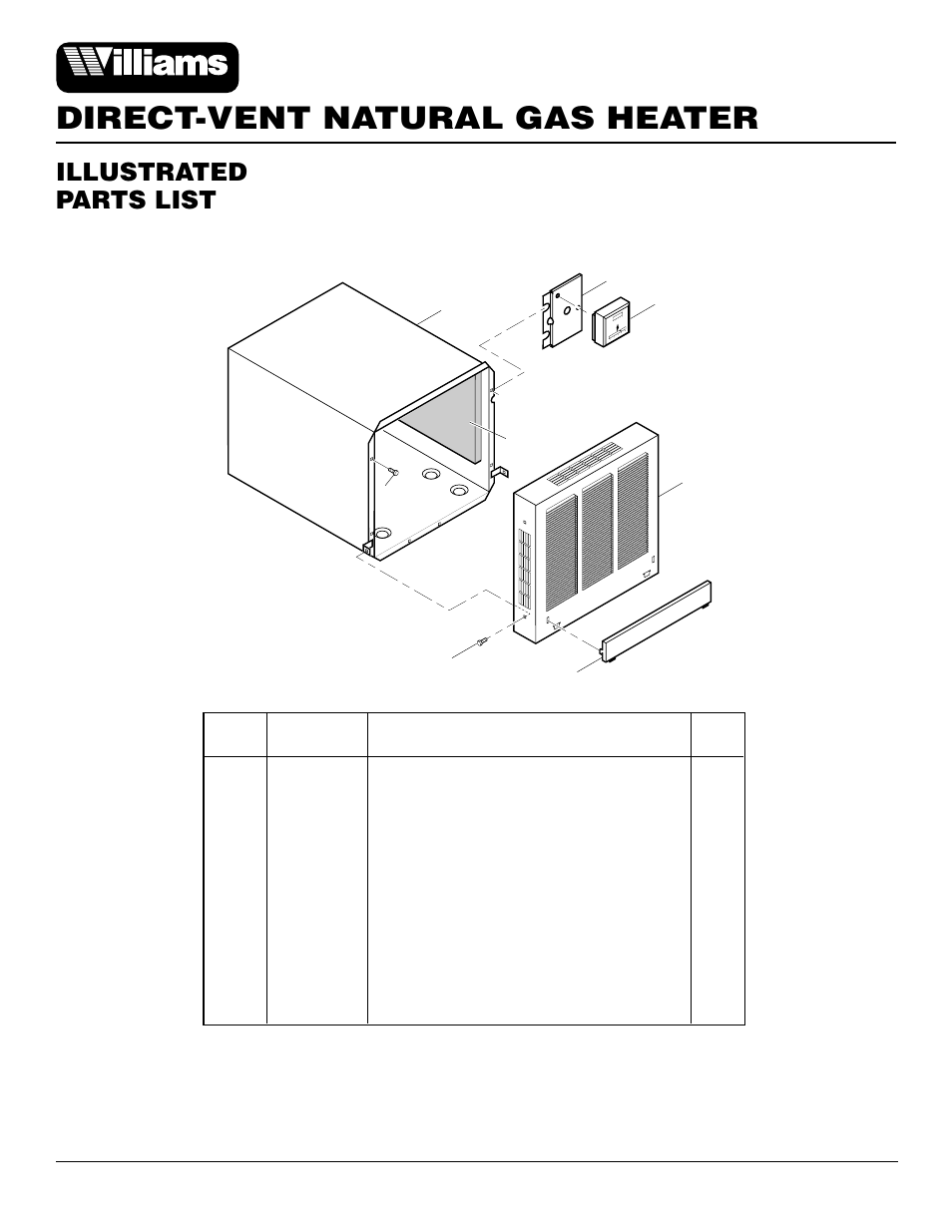 Direct-vent natural gas heater, Illustrated parts list | Williams 4003532 User Manual | Page 20 / 28