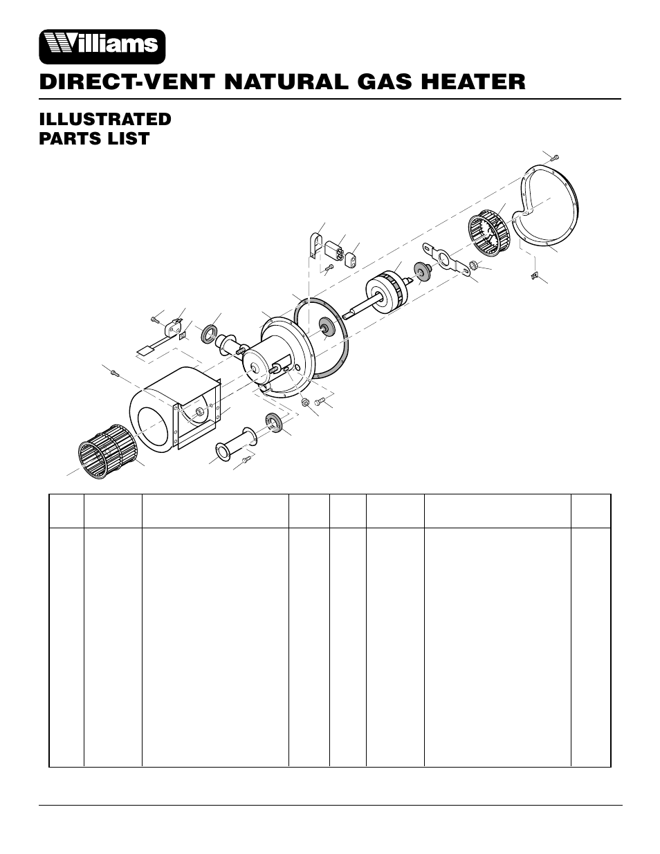 Direct-vent natural gas heater, Illustrated parts list | Williams 4003532 User Manual | Page 26 / 28