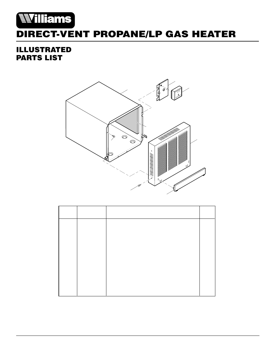 Direct-vent propane/lp gas heater, Illustrated parts list | Williams 2503531 User Manual | Page 20 / 28