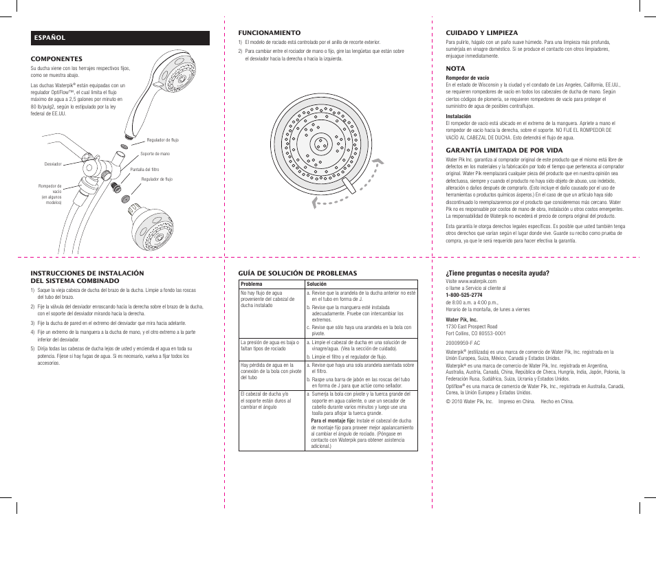 Waterpik Technologies JP-120 User Manual | Page 2 / 2