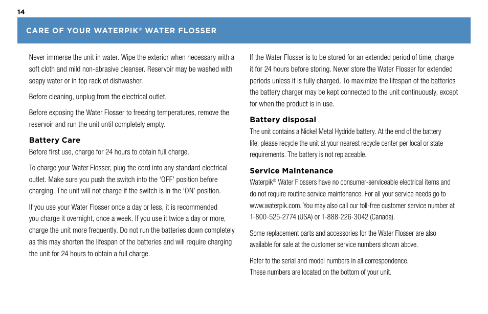 Waterpik Technologies WP-450 User Manual | Page 14 / 48