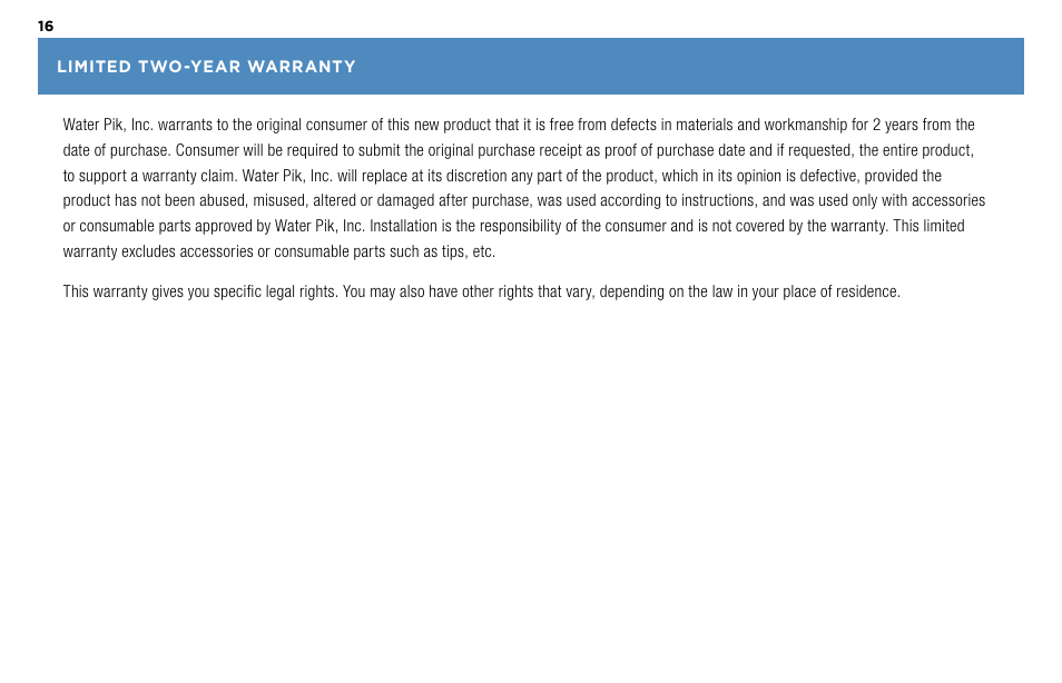 Waterpik Technologies WP-450 User Manual | Page 16 / 48