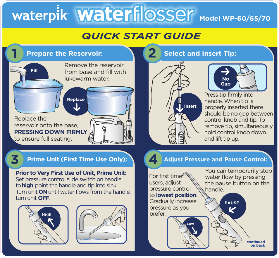 Waterpik Technologies WATERFLOSSER WP-65 User Manual | 2 pages