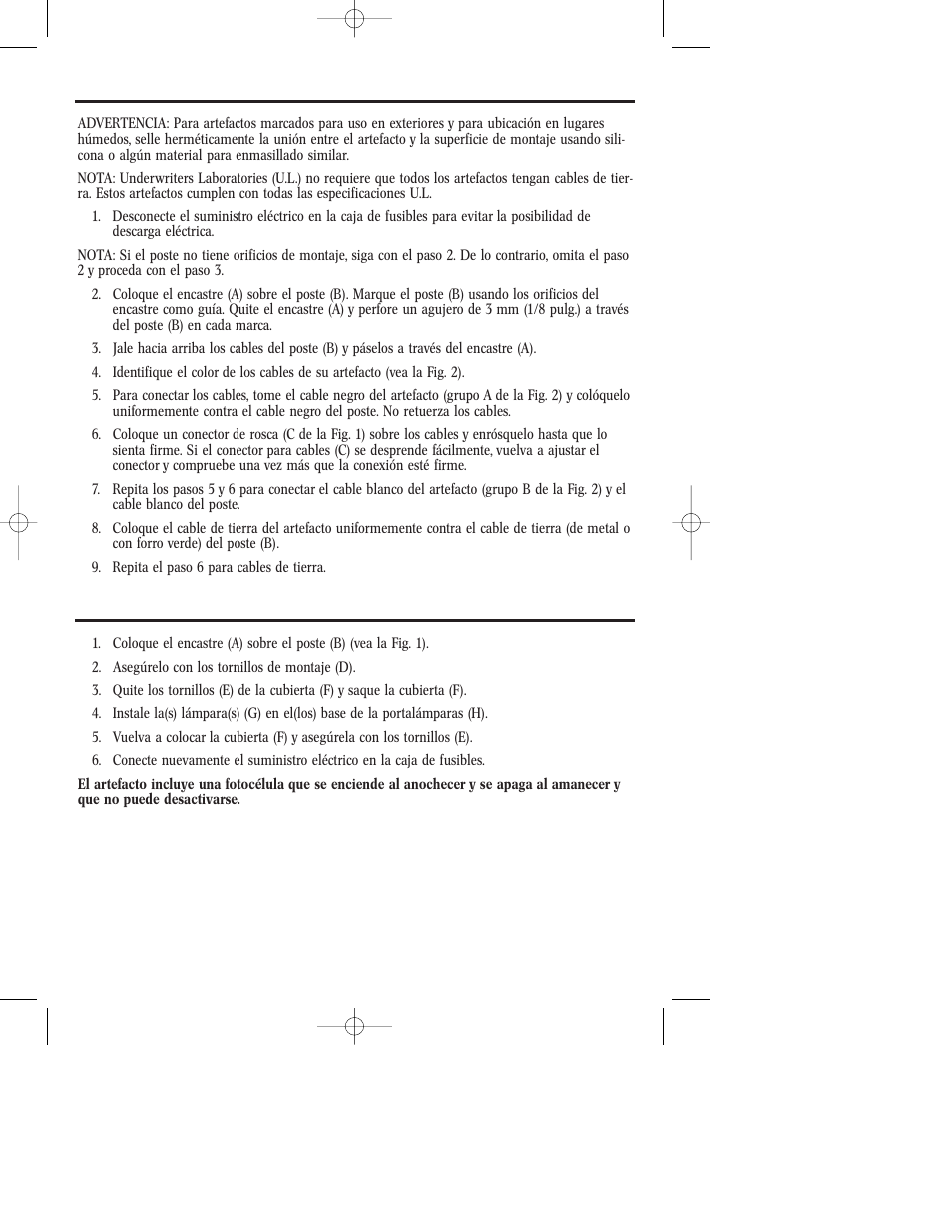 Instrucciones de montaje y cableado, Instrucciones de montaje del artefacto | Westinghouse W-261 User Manual | Page 10 / 12