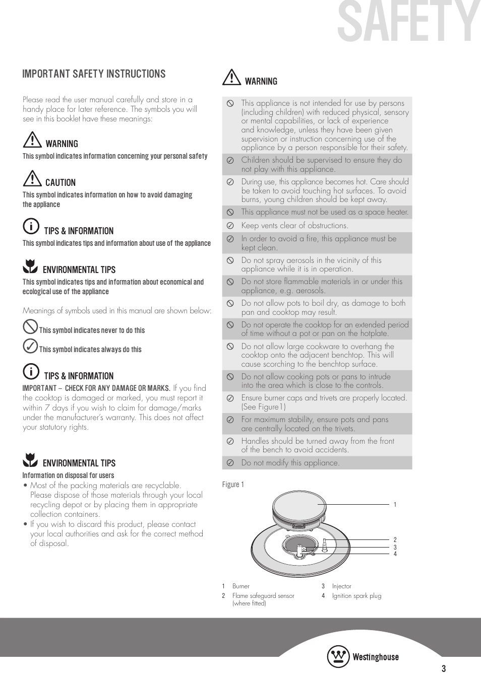 Safety, Important safety instructions | Westinghouse GHP17S User Manual | Page 3 / 16
