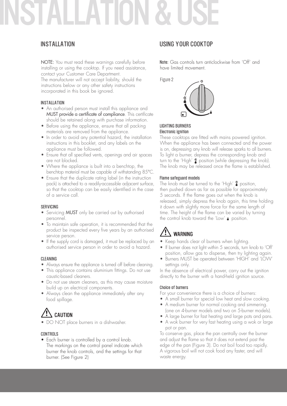 Installation & use, Installation, Using your cooktop | Westinghouse GHP17S User Manual | Page 4 / 16