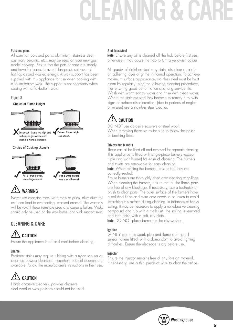 Cleaning & care | Westinghouse GHP17S User Manual | Page 5 / 16