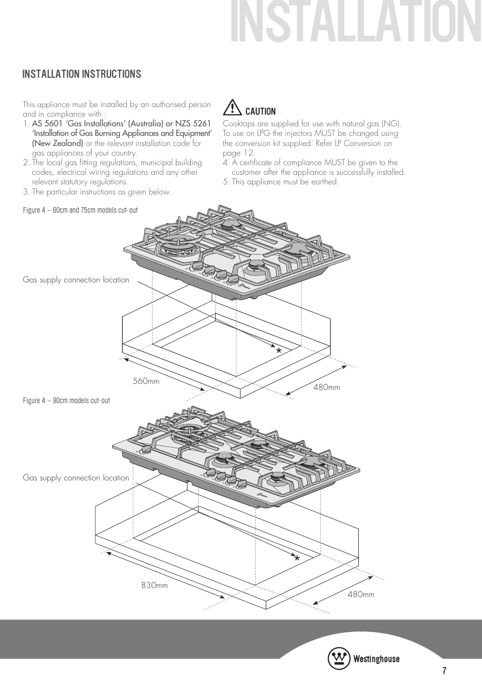 Installation | Westinghouse GHP17S User Manual | Page 7 / 16