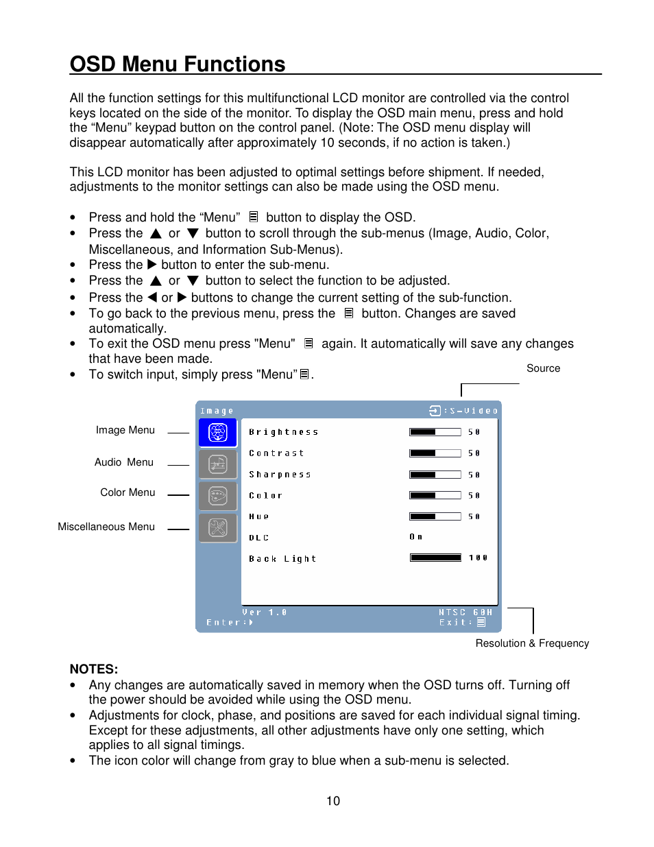 Osd menu functions | Westinghouse LCM-22W2 User Manual | Page 11 / 22