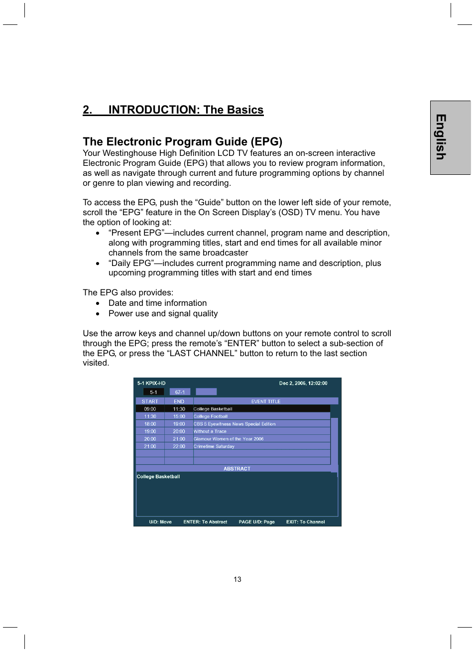 English | Westinghouse TX-52H480S User Manual | Page 14 / 51