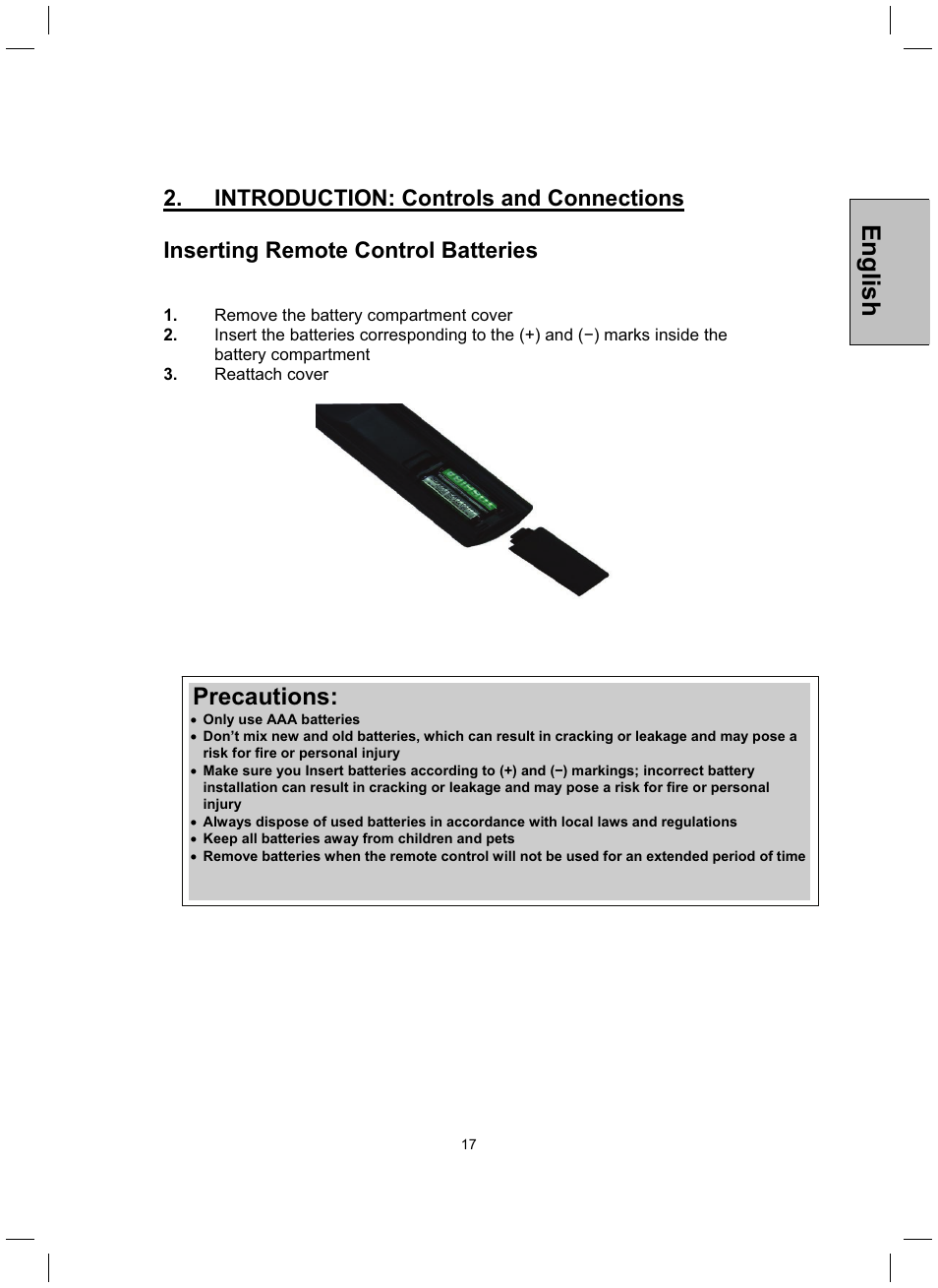 English, Precautions | Westinghouse TX-52H480S User Manual | Page 18 / 51