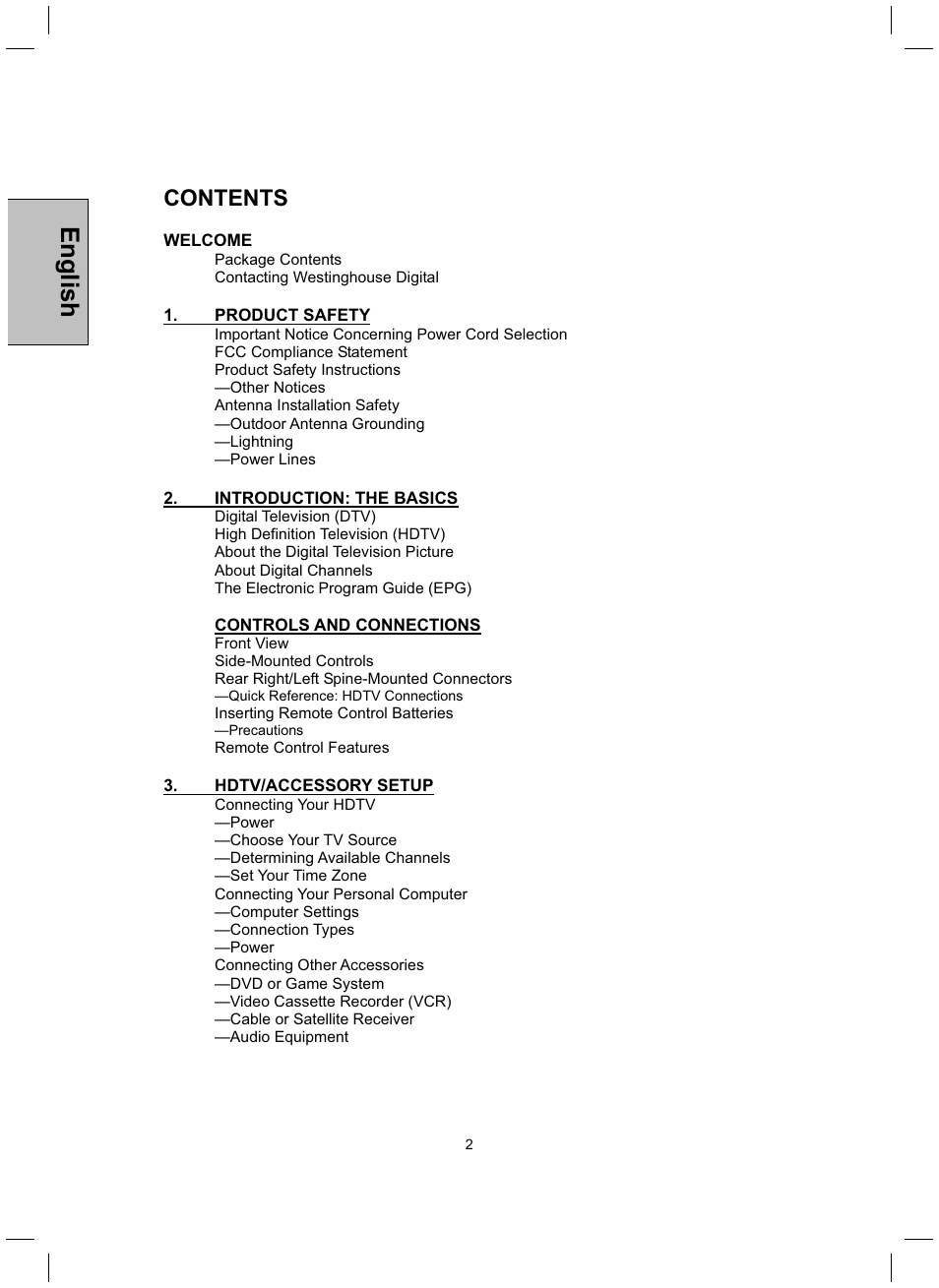 Westinghouse TX-52H480S User Manual | Page 3 / 51