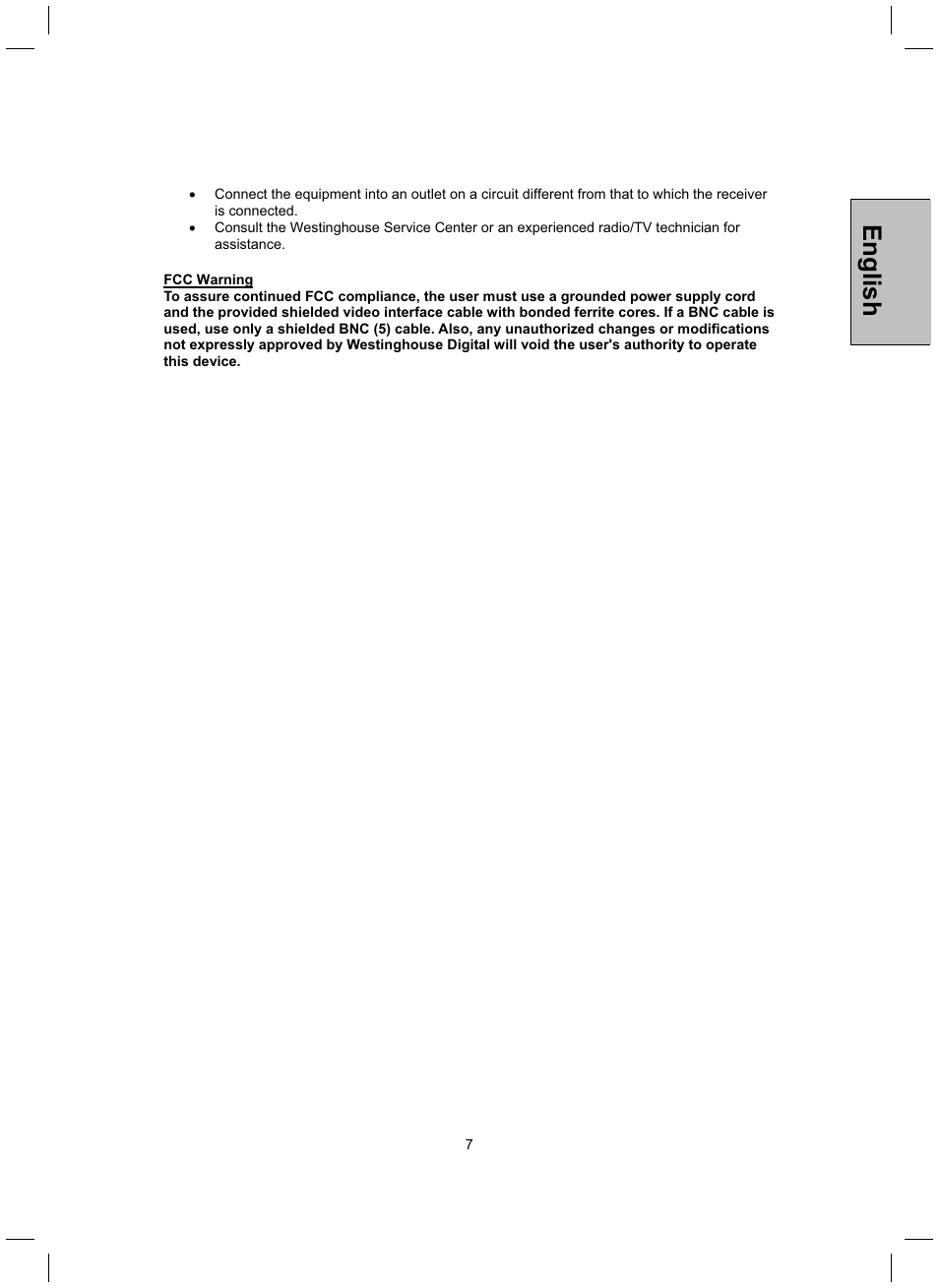 English | Westinghouse TX-52H480S User Manual | Page 8 / 51