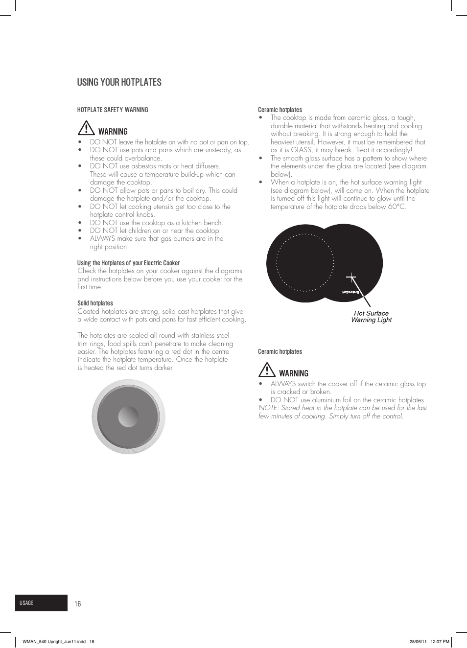 Using your hotplates | Westinghouse GEK1385W User Manual | Page 16 / 28