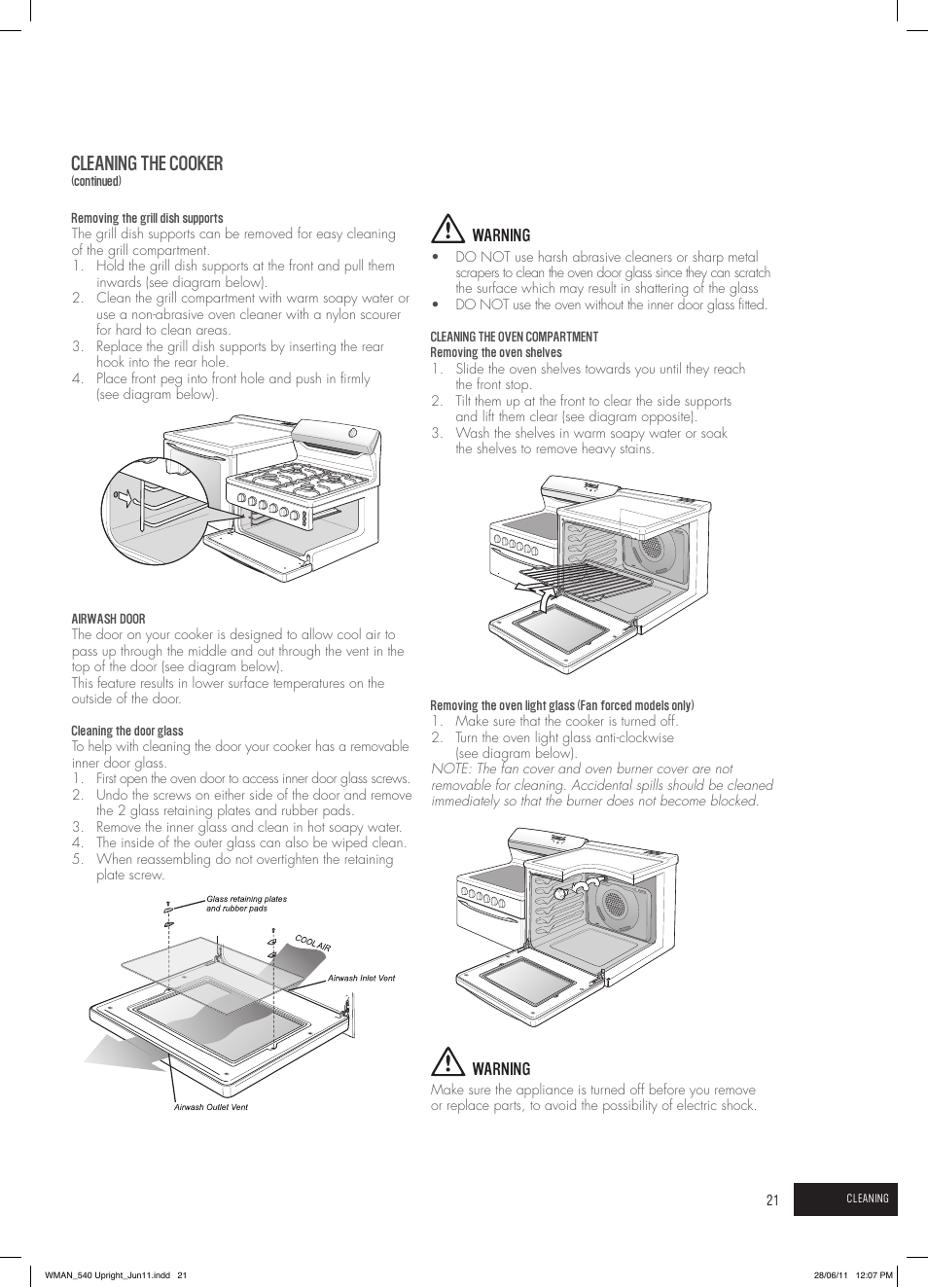 Cleaning the cooker | Westinghouse GEK1385W User Manual | Page 21 / 28