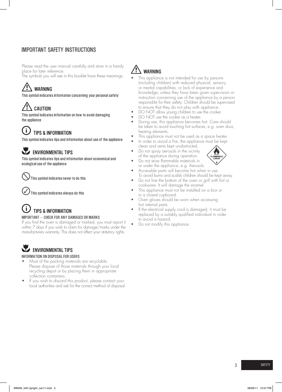 Important safety instructions | Westinghouse GEK1385W User Manual | Page 3 / 28