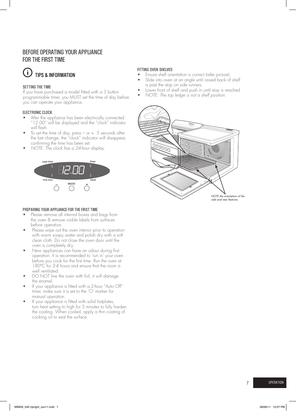 Before operating your appliance for the first time | Westinghouse GEK1385W User Manual | Page 7 / 28