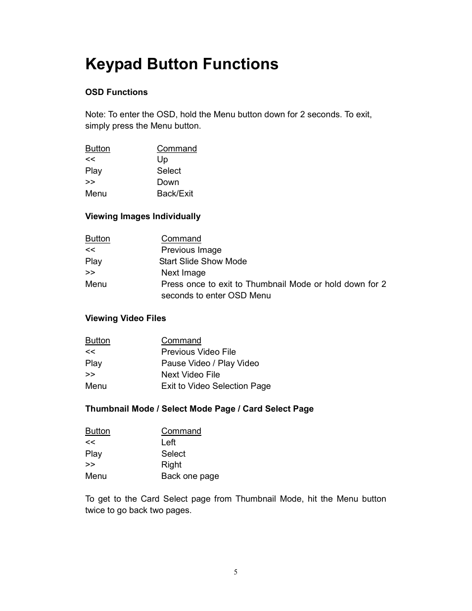 Keypad button functions | Westinghouse DPF-0801 User Manual | Page 6 / 15