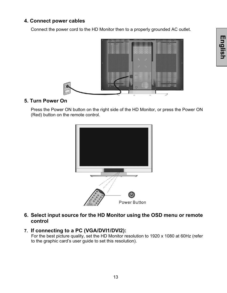 Power on / source select, English | Westinghouse LVM-42w2 User Manual | Page 15 / 26