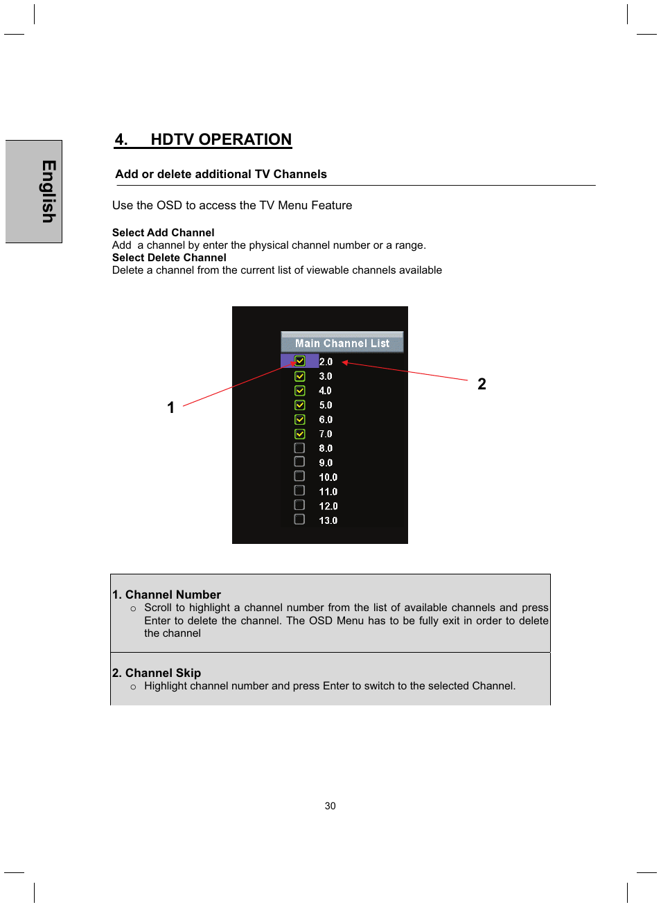 English, Hdtv operation | Westinghouse TX-42F430S User Manual | Page 30 / 50
