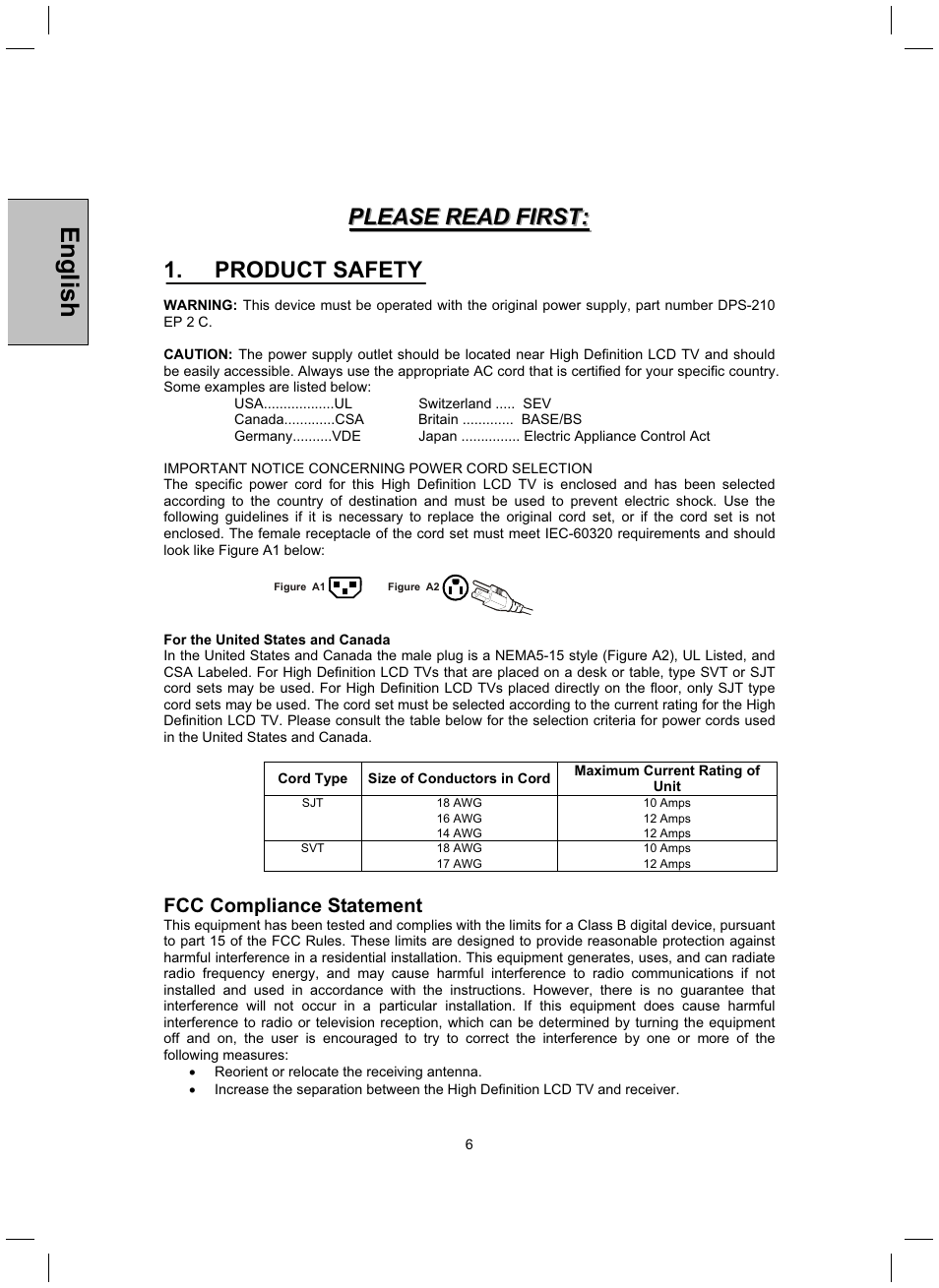 English | Westinghouse TX-42F430S User Manual | Page 7 / 50