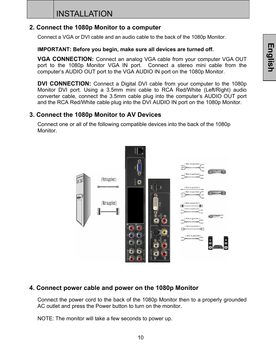 Installation, English | Westinghouse LVM-37w3se User Manual | Page 13 / 25