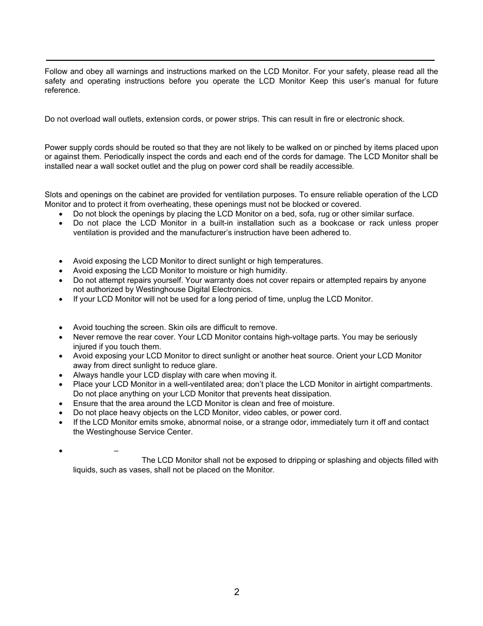 Important product safety instructions | Westinghouse L2270NW User Manual | Page 4 / 14