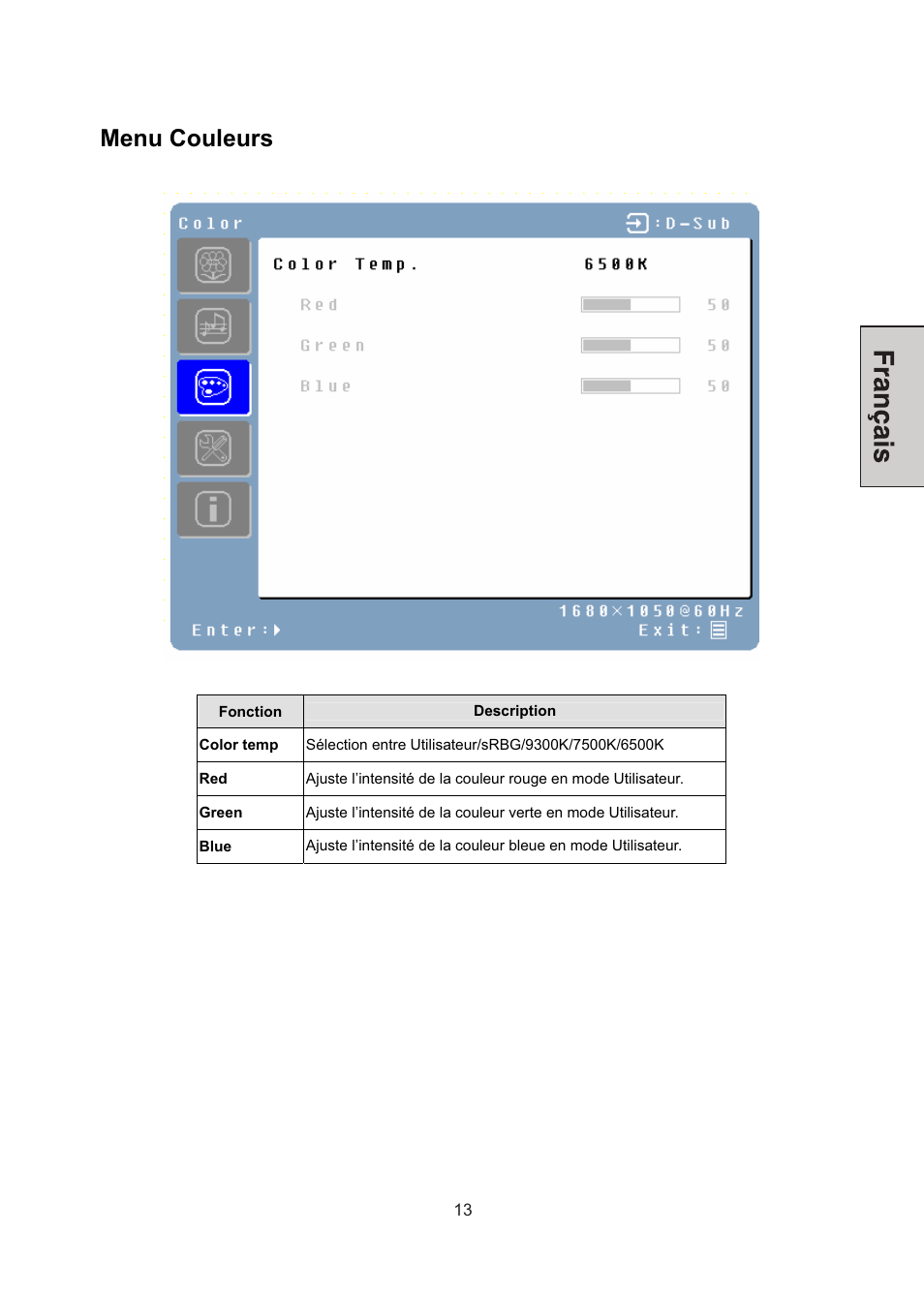 Menu couleurs | Westinghouse LCM-22W3 User Manual | Page 35 / 64