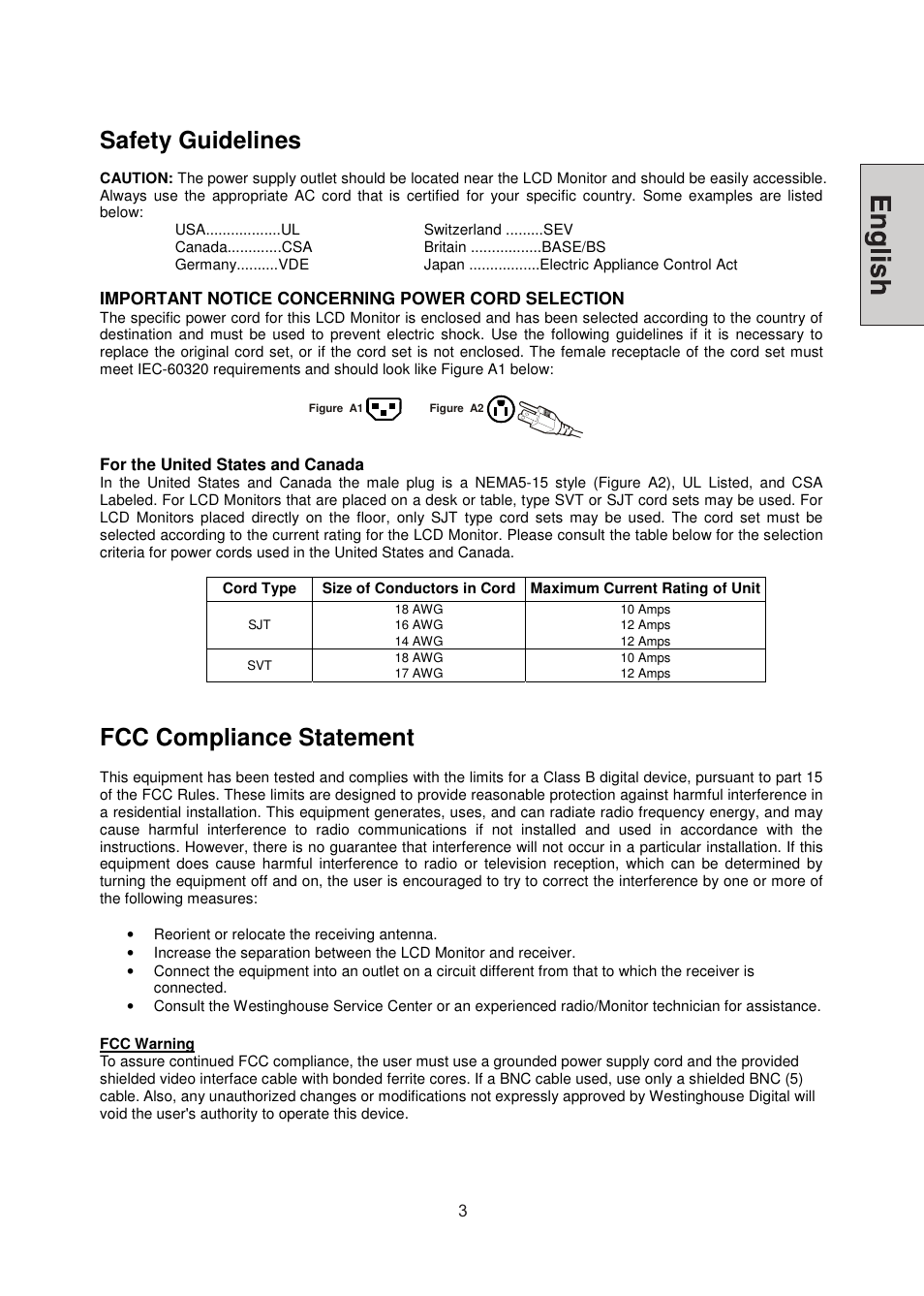 Safety guidelines, Fcc compliance statement | Westinghouse LCM-22W3 User Manual | Page 5 / 64