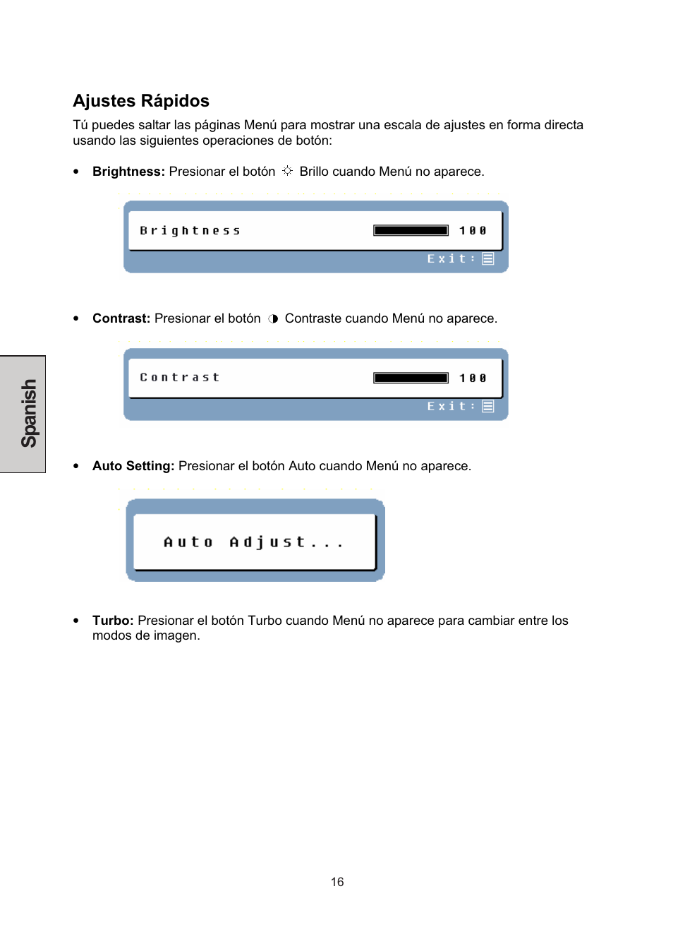 Spanish, Ajustes rápidos | Westinghouse LCM-22W3 User Manual | Page 58 / 64