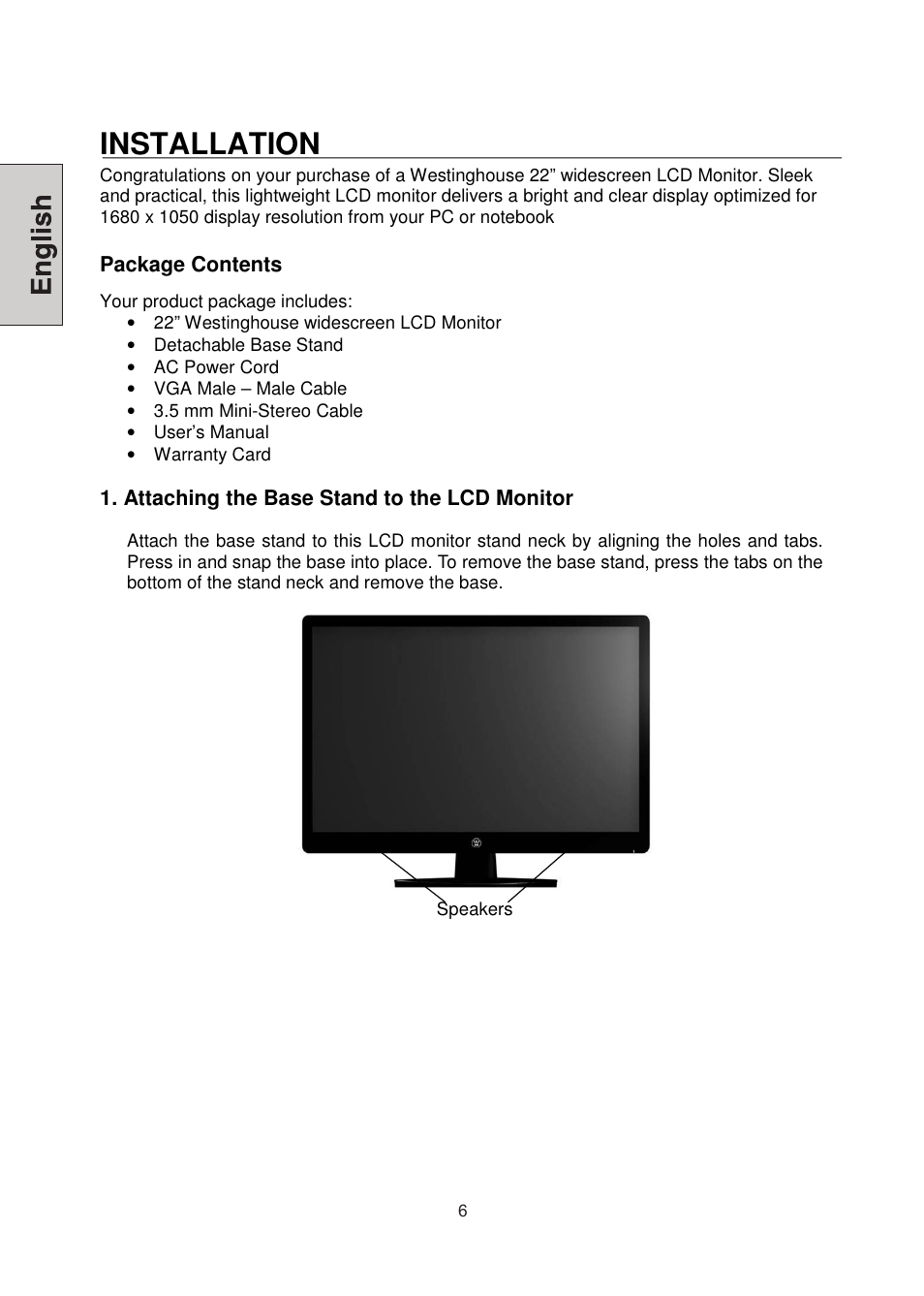 Installation | Westinghouse LCM-22W3 User Manual | Page 8 / 64