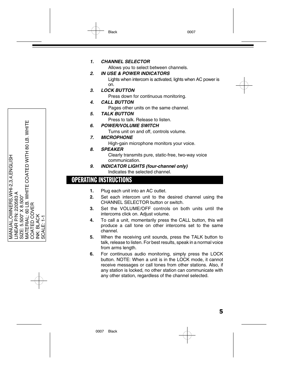 Operating instructions | Westinghouse WHI-4C User Manual | Page 7 / 8